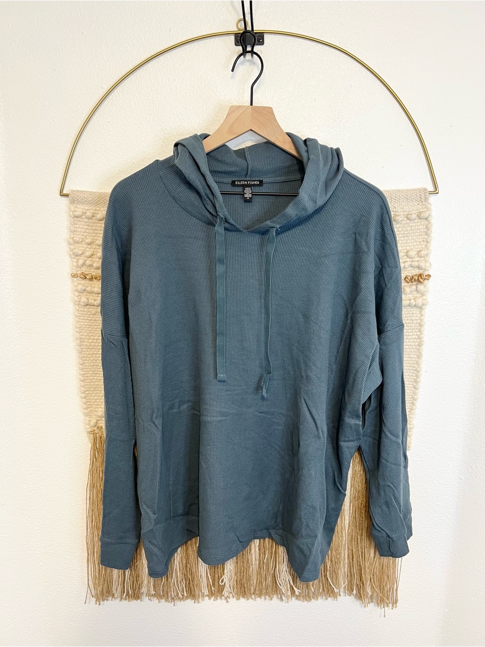 Eileen Fisher Waffle Knit Hooded Thermal Slate Blue 2X